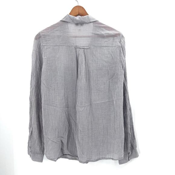 Joie Gray Gingham Roll Tab Sleeve Cotton Gauze Button Down Shirt Womens Large - Picture 4 of 5